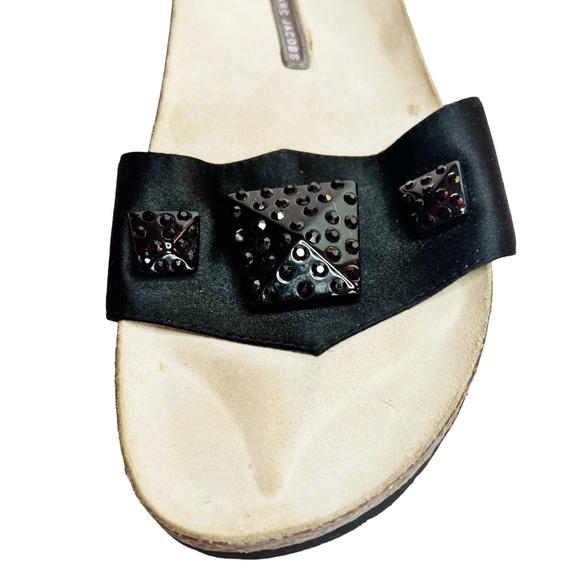 Marc by Marc Jacobs Black Satin and Leather Jeweled Slides - Picture 9 of 9